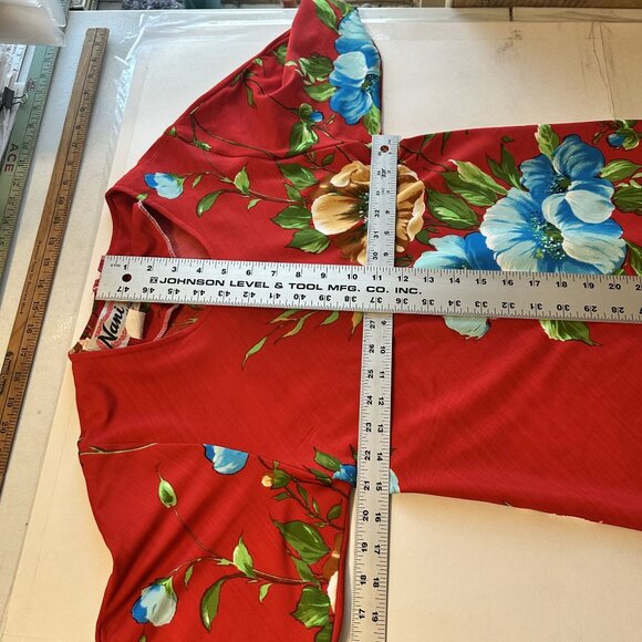 Vtg Red Floral Maxi Dress Nani Of Hawaii Short Sleeves Polyester USA Small - Picture 5 of 6